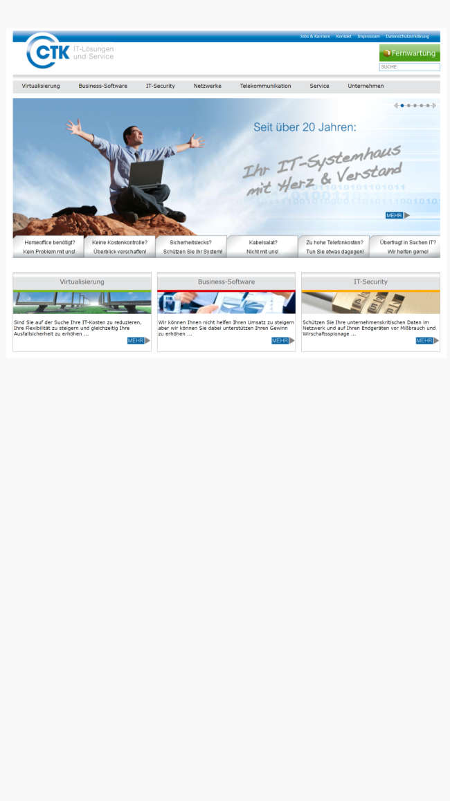 Mobile Ansicht der alten CTK Website.