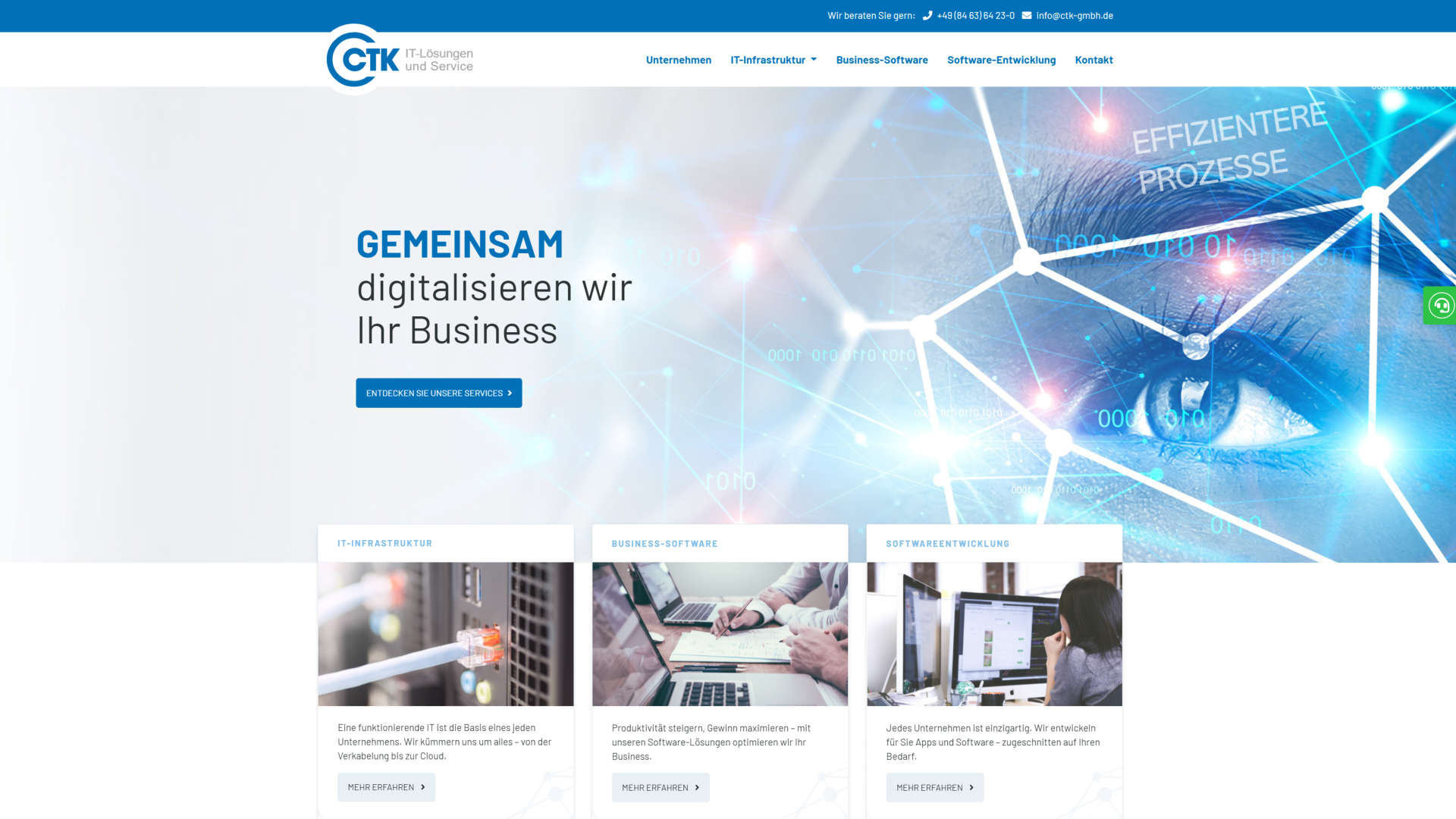 Desktop-Ansicht der neuen Responsive Website der CTK GmbH.