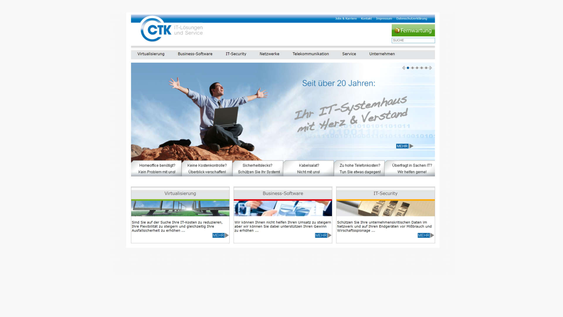 Desktop-Ansicht der Website der CTK GmbH vor dem Relaunch.